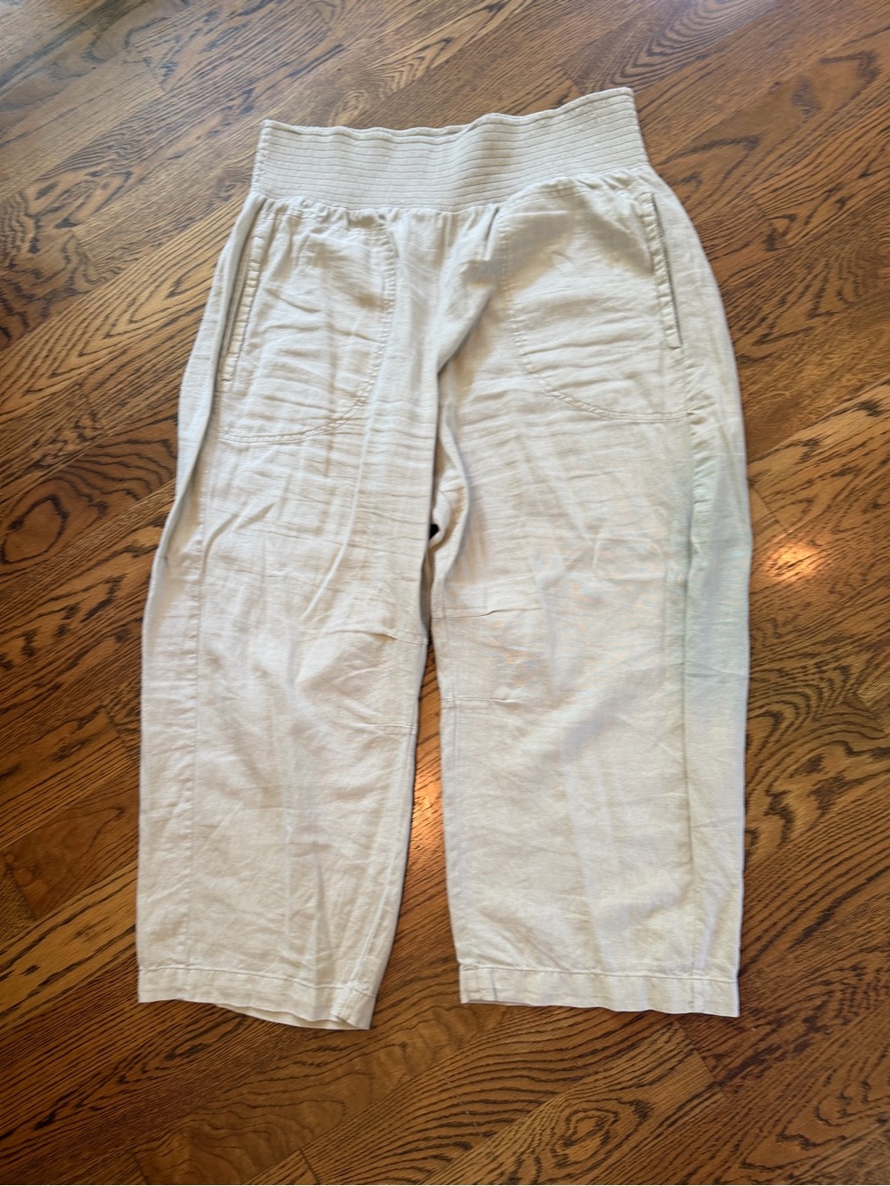 Anthropologie Light Beige Relaxed Elastic-Waist Pants Pilcro large